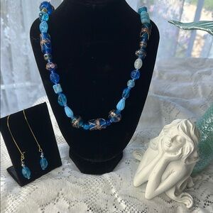 Oceanic Blue Beaded Necklace and earring set with Turquoise Hues